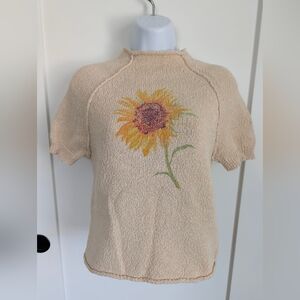 Pilcro Cream Short-Sleeve Knit Top with Sunflower Graphic